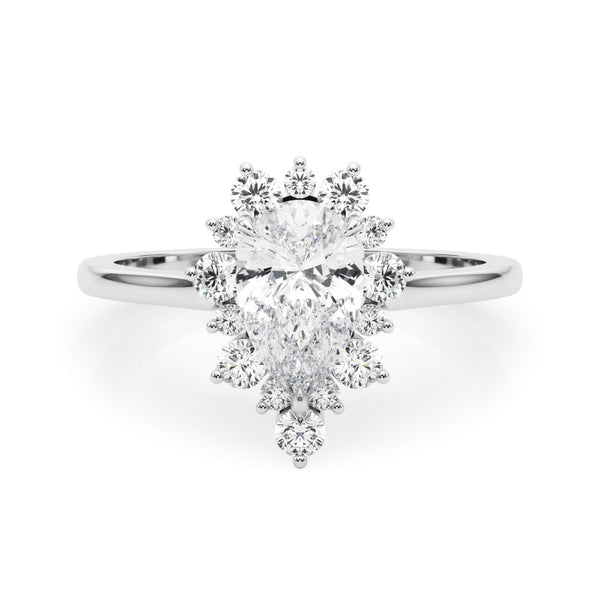 White gold Pear-Cut Diamond Halo Solitaire Ring with Round Brilliant Halo and Prong Setting