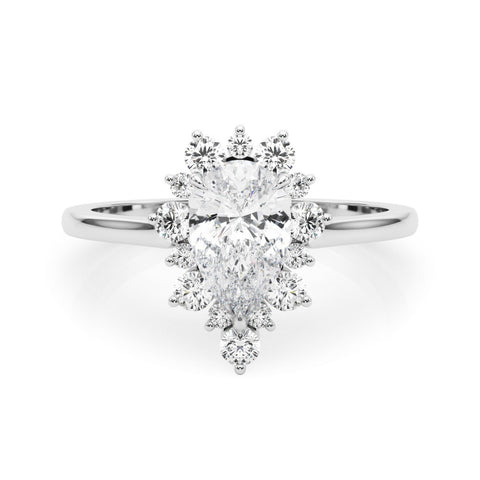 Silver Pear-Cut Diamond Halo Solitaire Ring with Round Brilliant Halo and Prong Setting