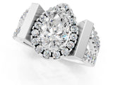 Silver Pear Cut Diamond Halo Split Shank Prong Set Ring_44