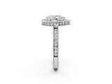 Silver Pear Cut Diamond Milgrain Halo Engagement Ring with Round Pavé Band and Prong Setting_14