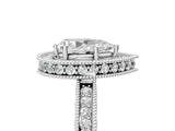 Silver Pear Cut Diamond Milgrain Halo Engagement Ring with Round Pavé Band and Prong Setting_17