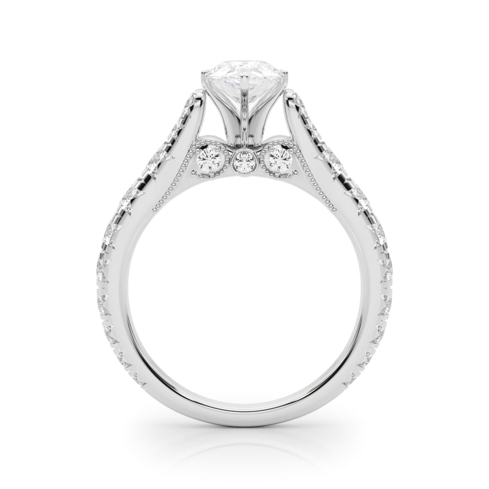 Silver Pear Cut Diamond Pavé Band Solitaire with Four-Prong Setting 1