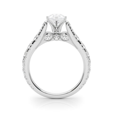 Silver Pear Cut Diamond Pavé Band Solitaire with Four-Prong Setting 1