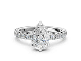 Silver Pear Cut Diamond Pavé Solitaire Ring with Round Band and Prong Setting_16