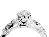 Silver Pear Cut Diamond Ring with Baguette Side Stones, Channel Set Band, and Four-Prong Setting_37
