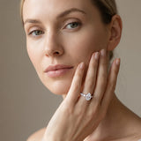 Silver Pear Cut Diamond Ring with Marquise and Round  Side Stones and Four-Prong Setting