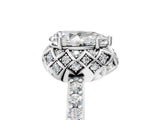 Silver Pear Cut Diamond Scalloped Halo Engagement Ring with Round Shared Prong Band_17