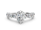 Silver Pear Cut Diamond Side Stone Engagement Ring with Four-Prong Setting