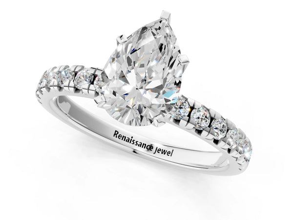 Sterling Silver Pear-Shaped Solitaire Engagement Ring Setting with Large Round Accent Band
