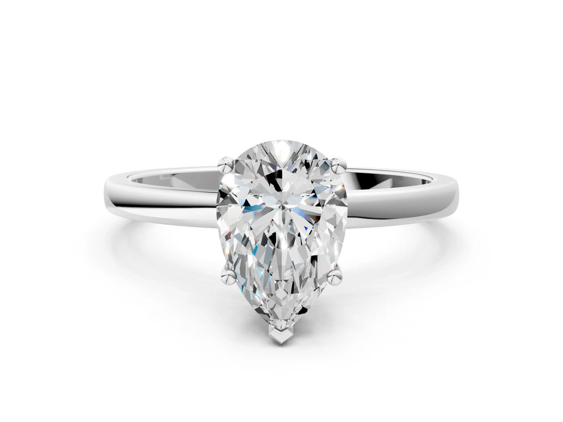 Silver Pear Cut Diamond Solitaire Ring with Classic Band and Four-Prong Setting_7