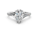 Silver Pear Cut Diamond Solitaire Ring with Pavé Band and Prong Setting_28