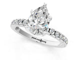 Silver Pear Cut Diamond Solitaire Ring with Round  Pavé Band and Four-Prong Setting_62