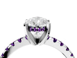 Silver Pear Cut Diamond Solitaire Ring with Round with Amethyst side stone Pavé Band and Four-Prong Setting_16