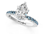 Silver Pear Cut Diamond Solitaire Ring with Round with Aquamarine side stone Pavé Band and Four-Prong Setting_13