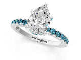 Silver Pear Cut Diamond Solitaire Ring with Round with Blue Topaz side stone Pavé Band and Four-Prong Setting_13
