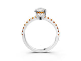 Silver Pear Cut Diamond Solitaire Ring with Round with Citrine side stone Pavé Band and Four-Prong Setting_15