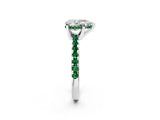 Silver Pear Cut Diamond Solitaire Ring with Round with Emerald side stone Pavé Band and Four-Prong Setting_14
