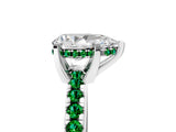 Silver Pear Cut Diamond Solitaire Ring with Round with Emerald side stone Pavé Band and Four-Prong Setting_17