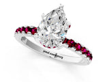Silver Pear Cut Diamond Solitaire Ring with Round with Garnet side stone Pavé Band and Four-Prong Setting_13