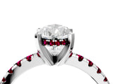 Silver Pear Cut Diamond Solitaire Ring with Round with Garnet side stone Pavé Band and Four-Prong Setting_16