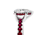 Silver Pear Cut Diamond Solitaire Ring with Round with Garnet side stone Pavé Band and Four-Prong Setting_17