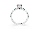 Silver Pear Cut Diamond Solitaire Ring with Round with Green Sapphire side stone Pavé Band and Four-Prong Setting_15