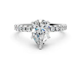 Silver Pear Cut Diamond Solitaire Ring with Round with Moissanite side stone Pavé Band and Four-Prong Setting_12