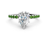 Silver Pear Cut Diamond Solitaire Ring with Round with Peridot side stone Pavé Band and Four-Prong Setting_12