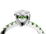 Silver Pear Cut Diamond Solitaire Ring with Round with Peridot side stone Pavé Band and Four-Prong Setting_16