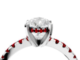 Silver Pear Cut Diamond Solitaire Ring with Round with Ruby side stone Pavé Band and Four-Prong Setting_16