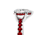 Silver Pear Cut Diamond Solitaire Ring with Round with Ruby side stone Pavé Band and Four-Prong Setting_17