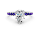Silver Pear Cut Diamond Solitaire Ring with Round with Tanzanite side stone Pavé Band and Four-Prong Setting_12