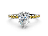 Silver Pear Cut Diamond Solitaire Ring with Round with Yellow Sapphire side stone Pavé Band and Four-Prong Setting_12