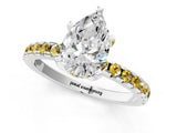 Silver Pear Cut Diamond Solitaire Ring with Round with Yellow Sapphire side stone Pavé Band and Four-Prong Setting_13