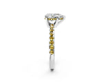 Silver Pear Cut Diamond Solitaire Ring with Round with Yellow Sapphire side stone Pavé Band and Four-Prong Setting_14