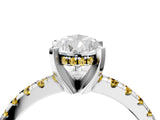 Silver Pear Cut Diamond Solitaire Ring with Round with Yellow Sapphire side stone Pavé Band and Four-Prong Setting_16