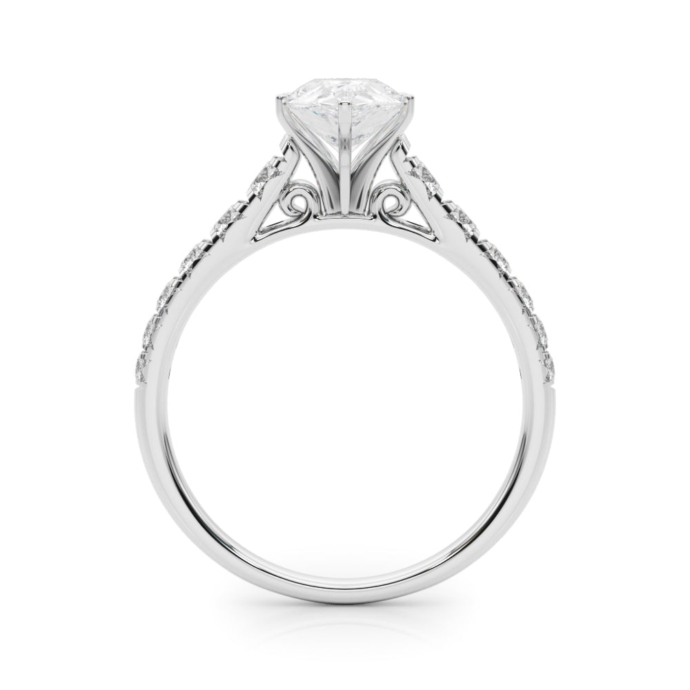 Silver Pear Cut Diamond Solitaire with Pave Band and Four-Prong Setting 1