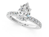 Silver Pear Cut Diamond Solitaire with Pave Band and Four-Prong Setting 1