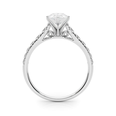 Silver Pear Cut Diamond Solitaire with Pave Band and Four-Prong Setting 1