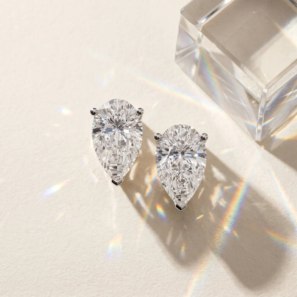 Silver Pear Cut Diamond Stud Earrings