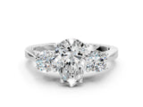 Silver Pear Cut Diamond Three-Stone Engagement Ring with Prong Setting and Pavé Band_31