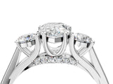 Silver Pear Cut Diamond Three-Stone Engagement Ring with Prong Setting and Pavé Band_35