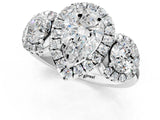 Silver Pear Cut Diamond Three-Stone Halo Ring with Prong Setting and Pavé Accents_14