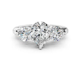 Silver Pear Cut Diamond Three-Stone Ring with Prong Setting and Pavé Band_55