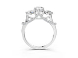 Silver Pear Cut Diamond Three-Stone Ring with Prong Setting and Pavé Band_58