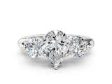 Silver Pear Cut Diamond Three-Stone Ring with Prong Setting and Pavé Band_7