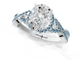 Silver Pear Cut Diamond with Aquamarine side stone Halo Twist Band Solitaire Prong Setting Ring_1