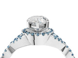 Silver Pear Cut Diamond with Aquamarine side stone Halo Twist Band Solitaire Prong Setting Ring_4