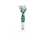 Silver Pear Cut Diamond with Emerald side stone Halo Twist Band Solitaire Prong Setting Ring_2