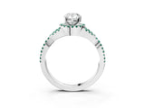 Silver Pear Cut Diamond with Green Sapphire side stone Halo Twist Band Solitaire Prong Setting Ring_3